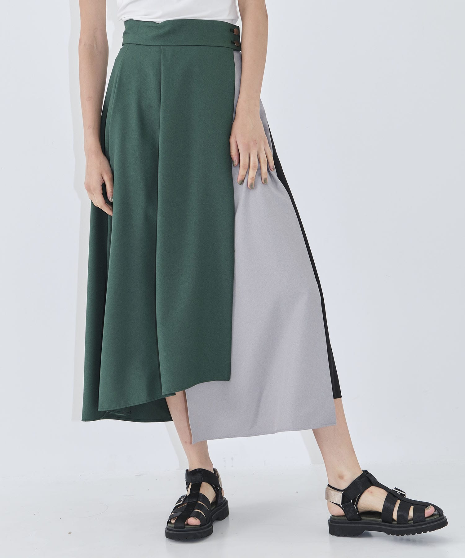 カラーパターンイレギュラーラップスカート(1 GREEN): : ウィメンズ