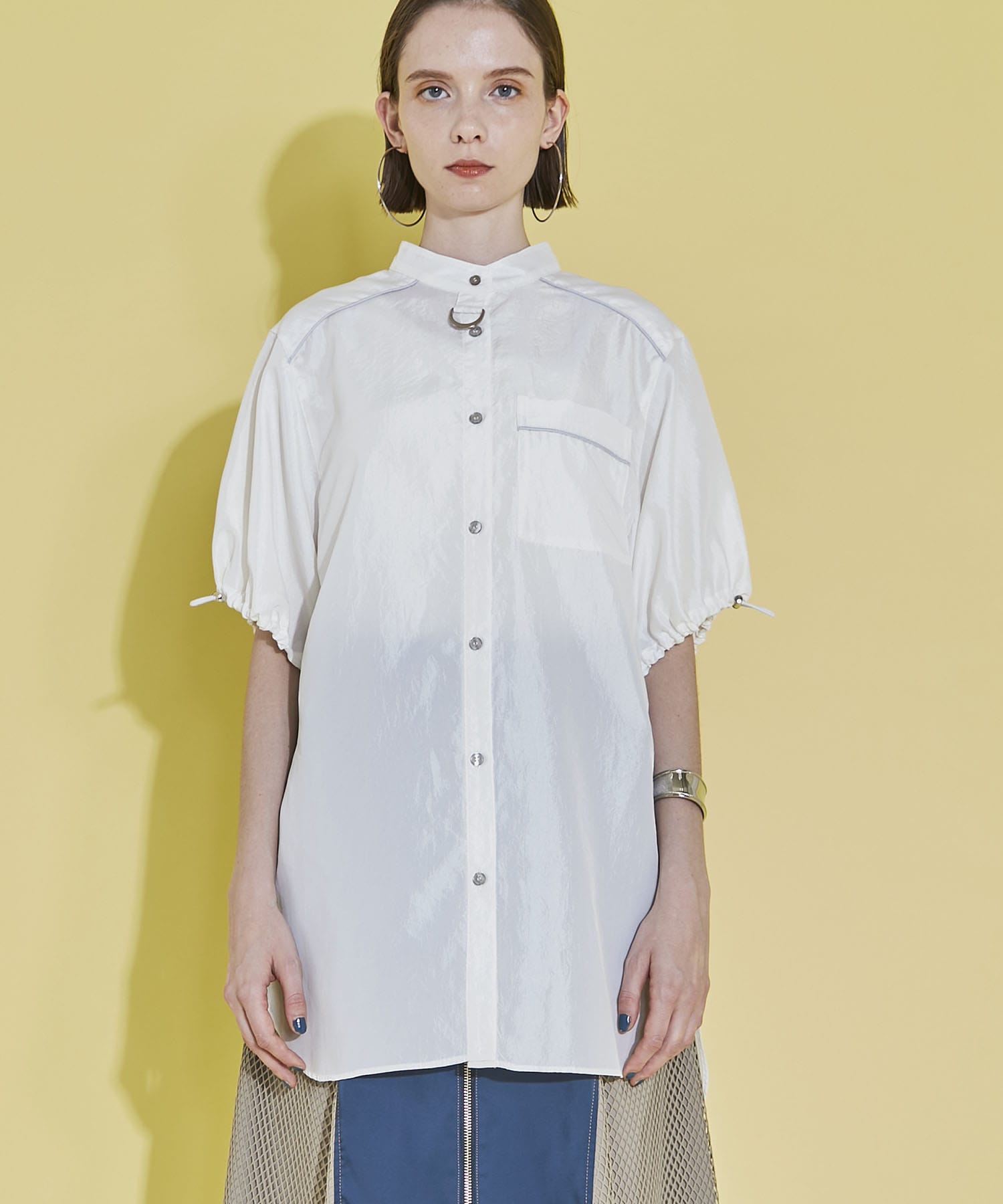 新品 Ville d´azur フリルロングシャツ 日本製 透け感 サイズ42-